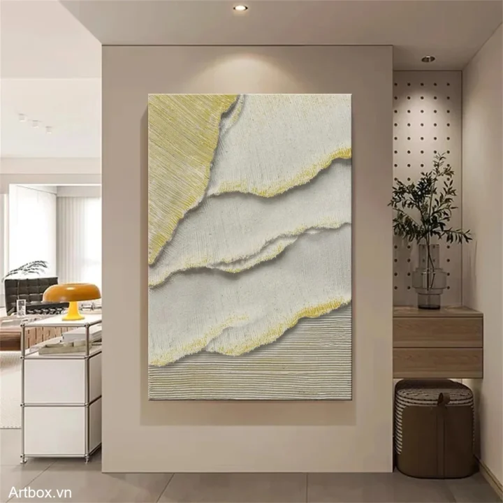 Sóng Vàng Dịu Dàng – Tranh Sơn Acrylic Trừu Tượng Trừu tượng Đa sắc Trang Trí Phòng khách, Phòng làm việc – Phong Cách Hiện Đại