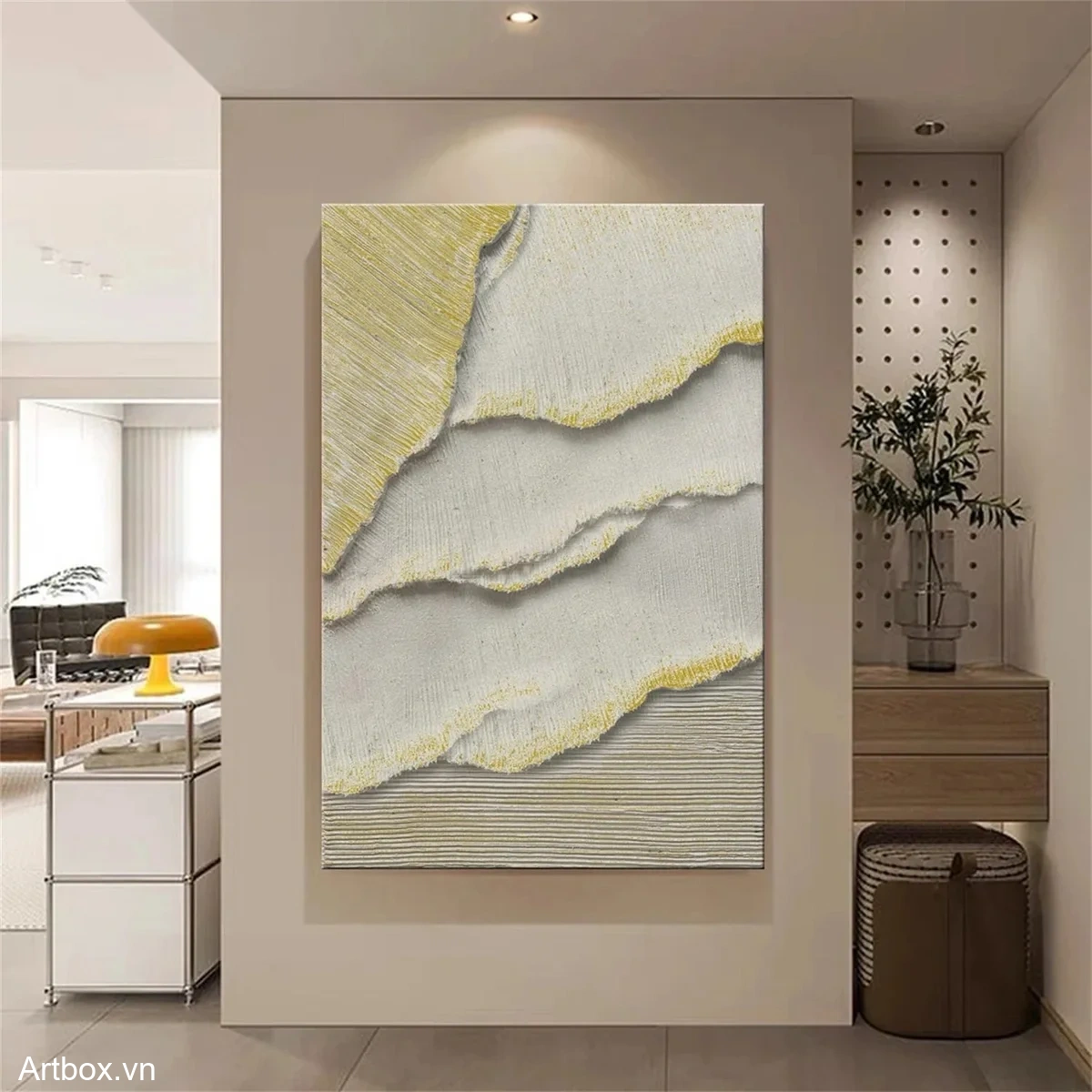 Sóng Vàng Dịu Dàng – Tranh Sơn Acrylic Trừu Tượng Trừu tượng Đa sắc Trang Trí Phòng khách, Phòng làm việc – Phong Cách Hiện Đại