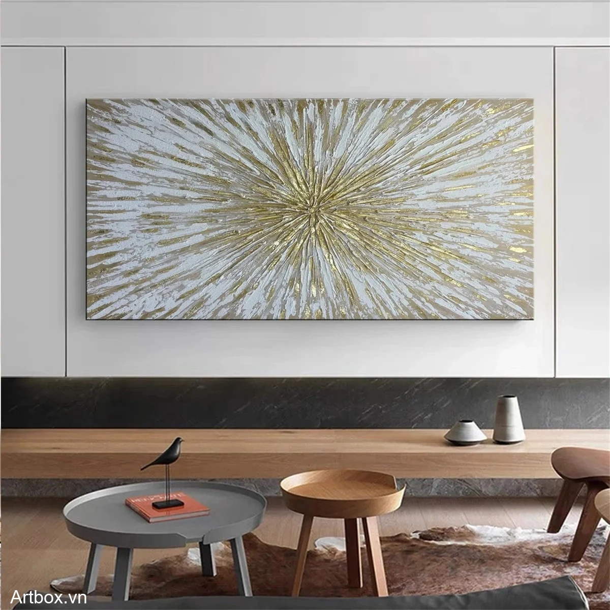 Sáng Tạo Ánh Sáng – Tranh Sơn Acrylic Trừu Tượng Trừu tượng Vàng Trang Trí Phòng khách, Phòng làm việc – Phong Cách Hiện Đại