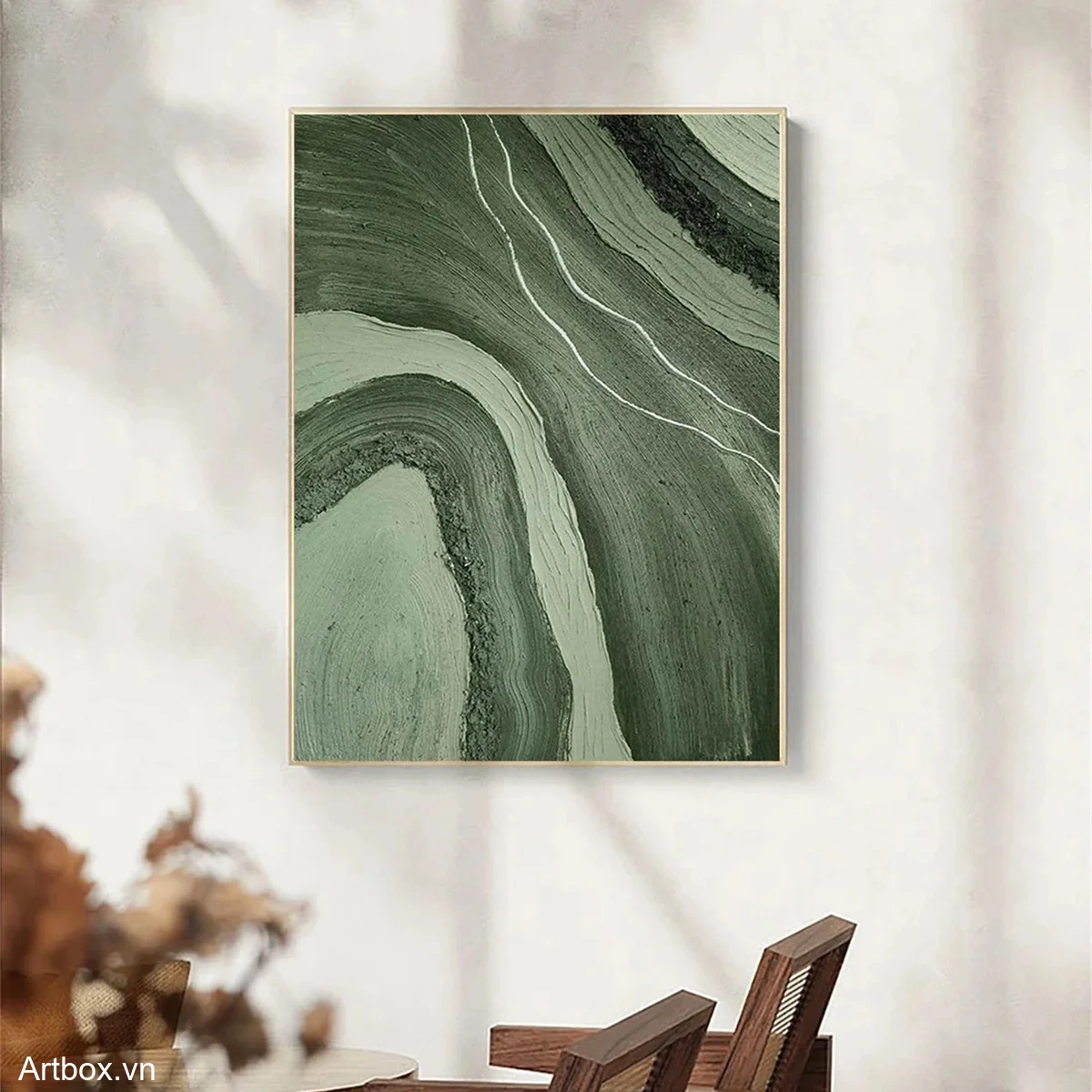 Những Đường Cong Của Thiên Nhiên – Tranh Sơn Acrylic Trừu Tượng Trừu tượng Xanh lá Trang Trí Phòng khách, Phòng làm việc – Phong Cách Hiện Đại