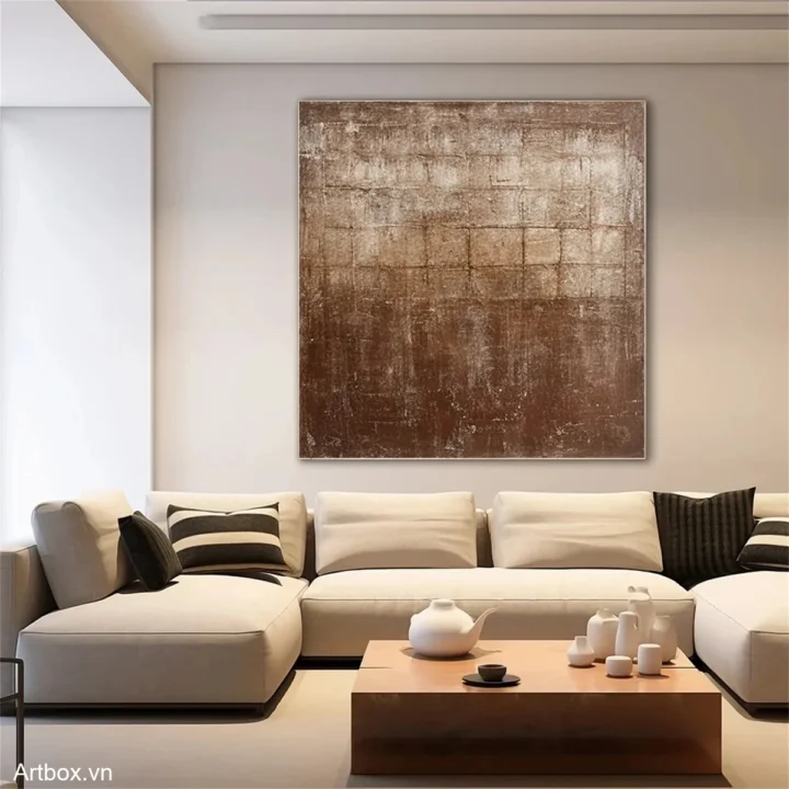 Bức Tranh Của Đất Và Thời Gian – Tranh Sơn Acrylic Trừu Tượng Trừu tượng Nâu be Trang Trí Phòng khách, Phòng làm việc – Phong Cách Hiện Đại
