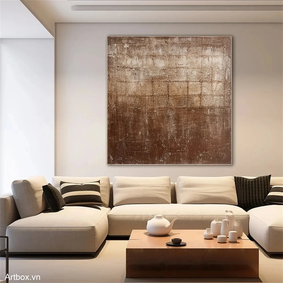 Bức Tranh Của Đất Và Thời Gian – Tranh Sơn Acrylic Trừu Tượng Trừu tượng Nâu be Trang Trí Phòng khách, Phòng làm việc – Phong Cách Hiện Đại