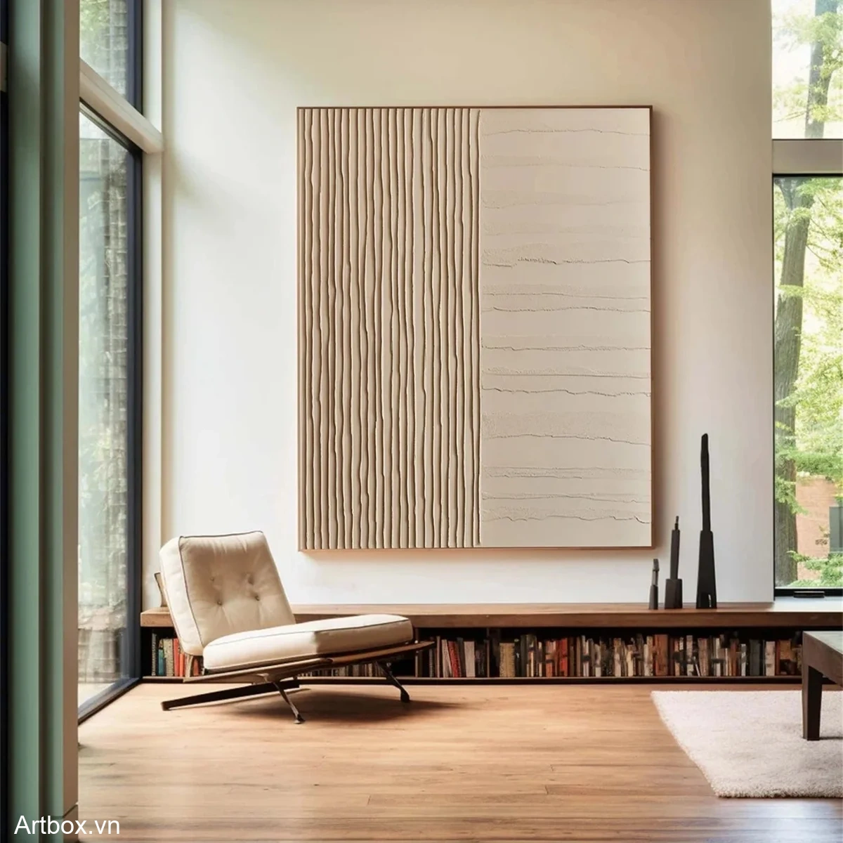 Hơi Thở Của Đất – Tranh Sơn Acrylic Trừu Tượng Minimal / Tối giản Nâu be Trang Trí Phòng khách, Phòng làm việc – Phong Cách Hiện Đại
