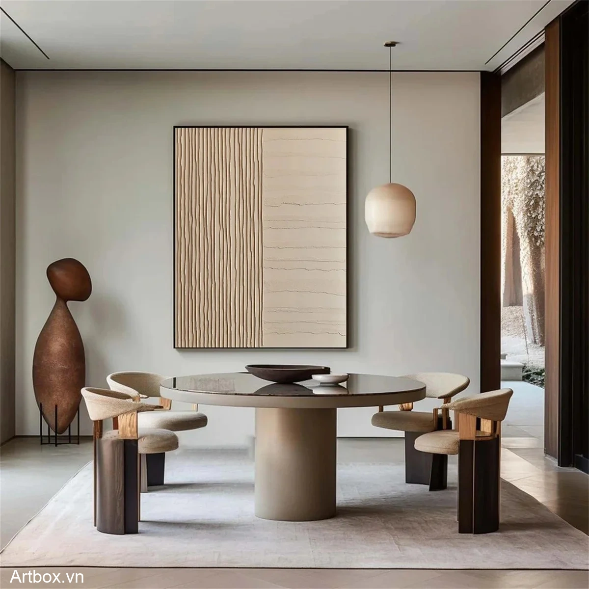 Hơi Thở Của Đất – Tranh Sơn Acrylic Trừu Tượng Minimal / Tối giản Nâu be Trang Trí Phòng khách, Phòng làm việc – Phong Cách Hiện Đại