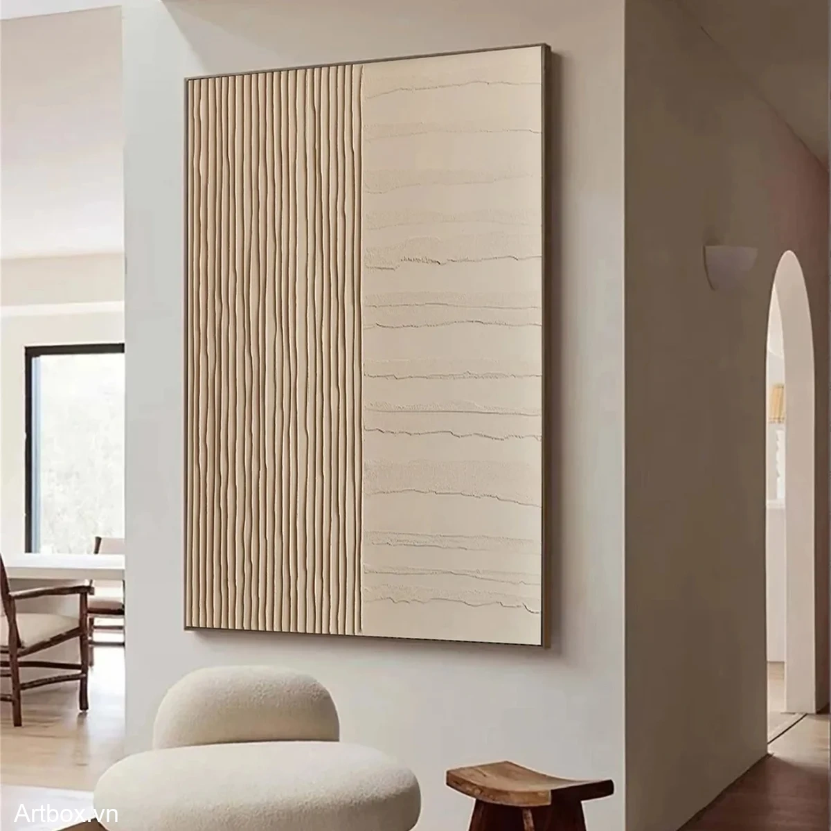 Hơi Thở Của Đất – Tranh Sơn Acrylic Trừu Tượng Minimal / Tối giản Nâu be Trang Trí Phòng khách, Phòng làm việc – Phong Cách Hiện Đại