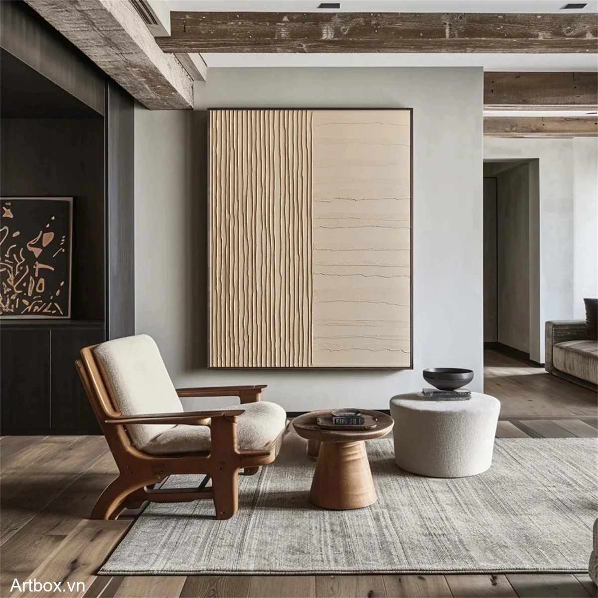 Hơi Thở Của Đất – Tranh Sơn Acrylic Trừu Tượng Minimal / Tối giản Nâu be Trang Trí Phòng khách, Phòng làm việc – Phong Cách Hiện Đại