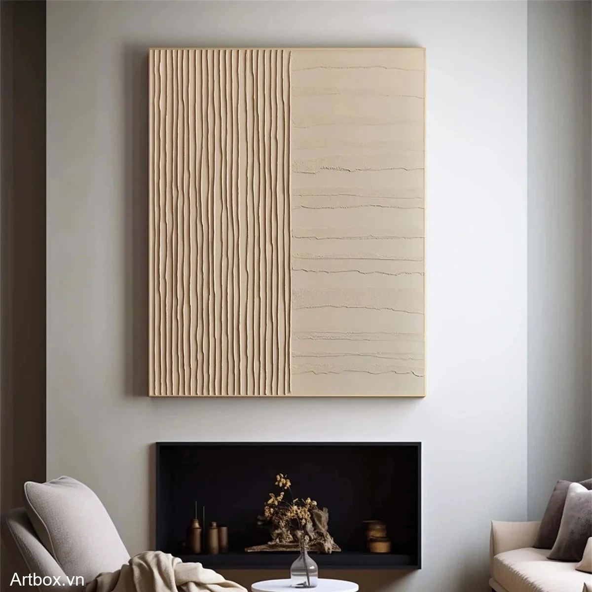 Hơi Thở Của Đất – Tranh Sơn Acrylic Trừu Tượng Minimal / Tối giản Nâu be Trang Trí Phòng khách, Phòng làm việc – Phong Cách Hiện Đại