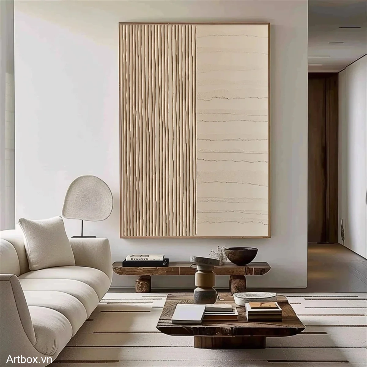 Hơi Thở Của Đất – Tranh Sơn Acrylic Trừu Tượng Minimal / Tối giản Nâu be Trang Trí Phòng khách, Phòng làm việc – Phong Cách Hiện Đại