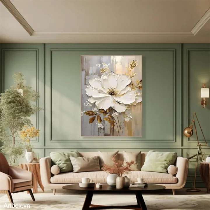 Nét Đẹp Trắng Ngà – Tranh Sơn Acrylic Trừu Tượng Hoa Đa sắc Trang Trí Phòng khách, Phòng ngủ – Phong Cách Hiện Đại