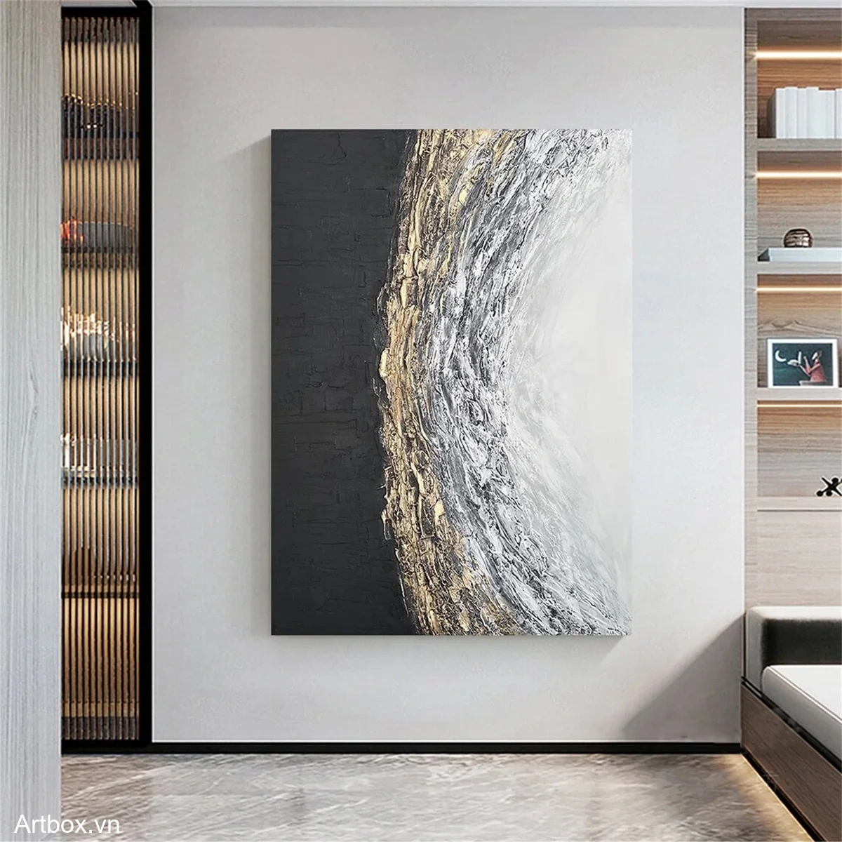 Hơi Thở Của Đất – Tranh Sơn Acrylic Trừu Tượng Trừu tượng Đen trắng Trang Trí Phòng khách, Phòng làm việc – Phong Cách Hiện Đại