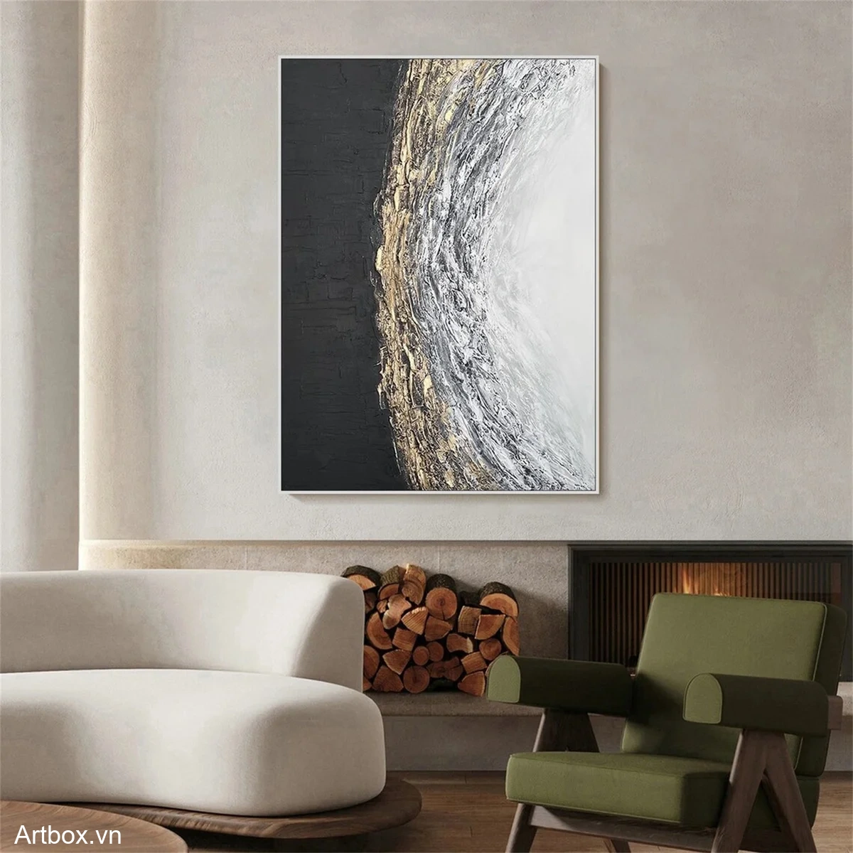 Hơi Thở Của Đất – Tranh Sơn Acrylic Trừu Tượng Trừu tượng Đen trắng Trang Trí Phòng khách, Phòng làm việc – Phong Cách Hiện Đại