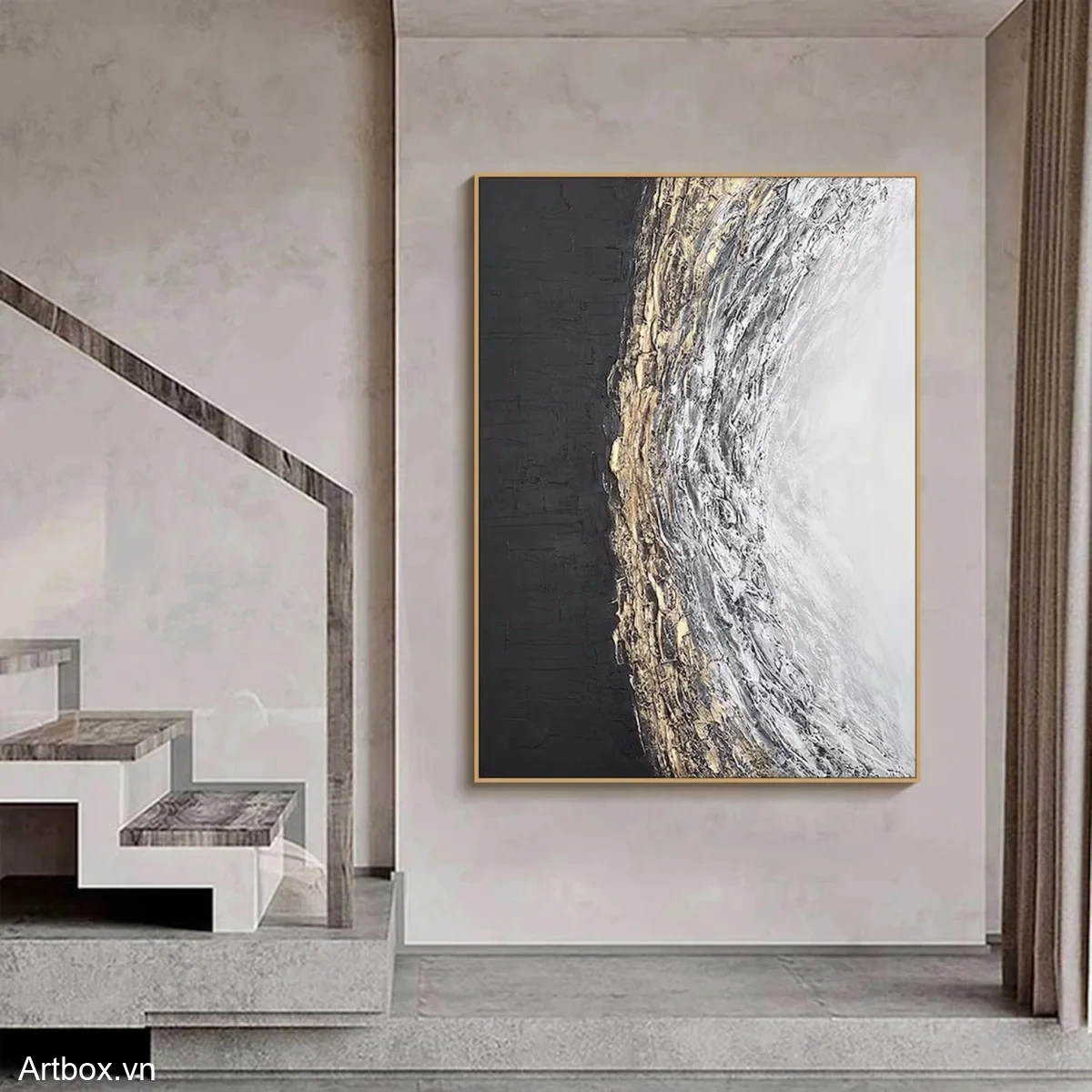 Hơi Thở Của Đất – Tranh Sơn Acrylic Trừu Tượng Trừu tượng Đen trắng Trang Trí Phòng khách, Phòng làm việc – Phong Cách Hiện Đại