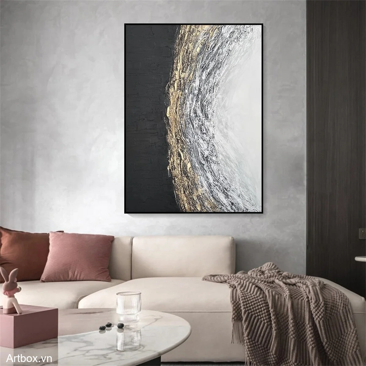 Hơi Thở Của Đất – Tranh Sơn Acrylic Trừu Tượng Trừu tượng Đen trắng Trang Trí Phòng khách, Phòng làm việc – Phong Cách Hiện Đại