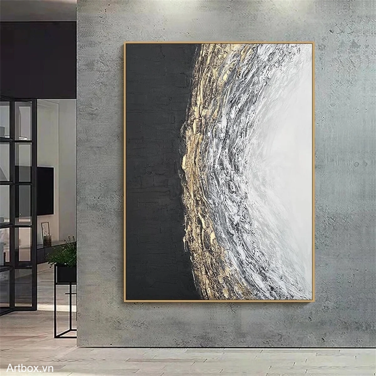 Hơi Thở Của Đất – Tranh Sơn Acrylic Trừu Tượng Trừu tượng Đen trắng Trang Trí Phòng khách, Phòng làm việc – Phong Cách Hiện Đại