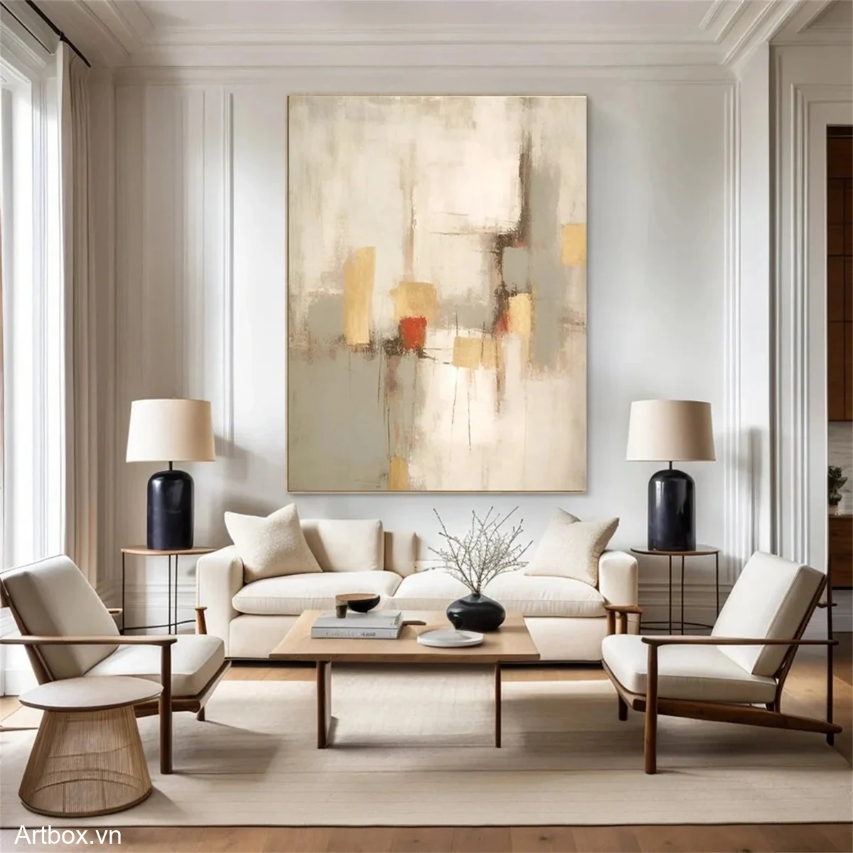 Hòa Quyện Sắc Màu – Tranh Sơn Acrylic Trừu Tượng Trừu tượng Đa sắc Trang Trí Phòng khách, Phòng làm việc – Phong Cách Hiện Đại