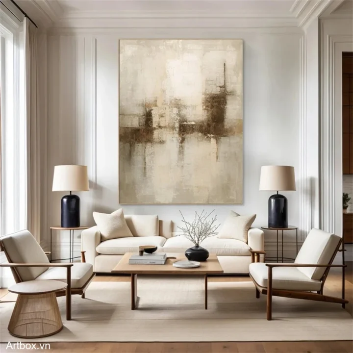 Hòa Quyện Sắc Màu Đất – Tranh Sơn Acrylic Trừu Tượng Trừu tượng Nâu be Trang Trí Phòng khách, Phòng làm việc – Phong Cách Hiện Đại