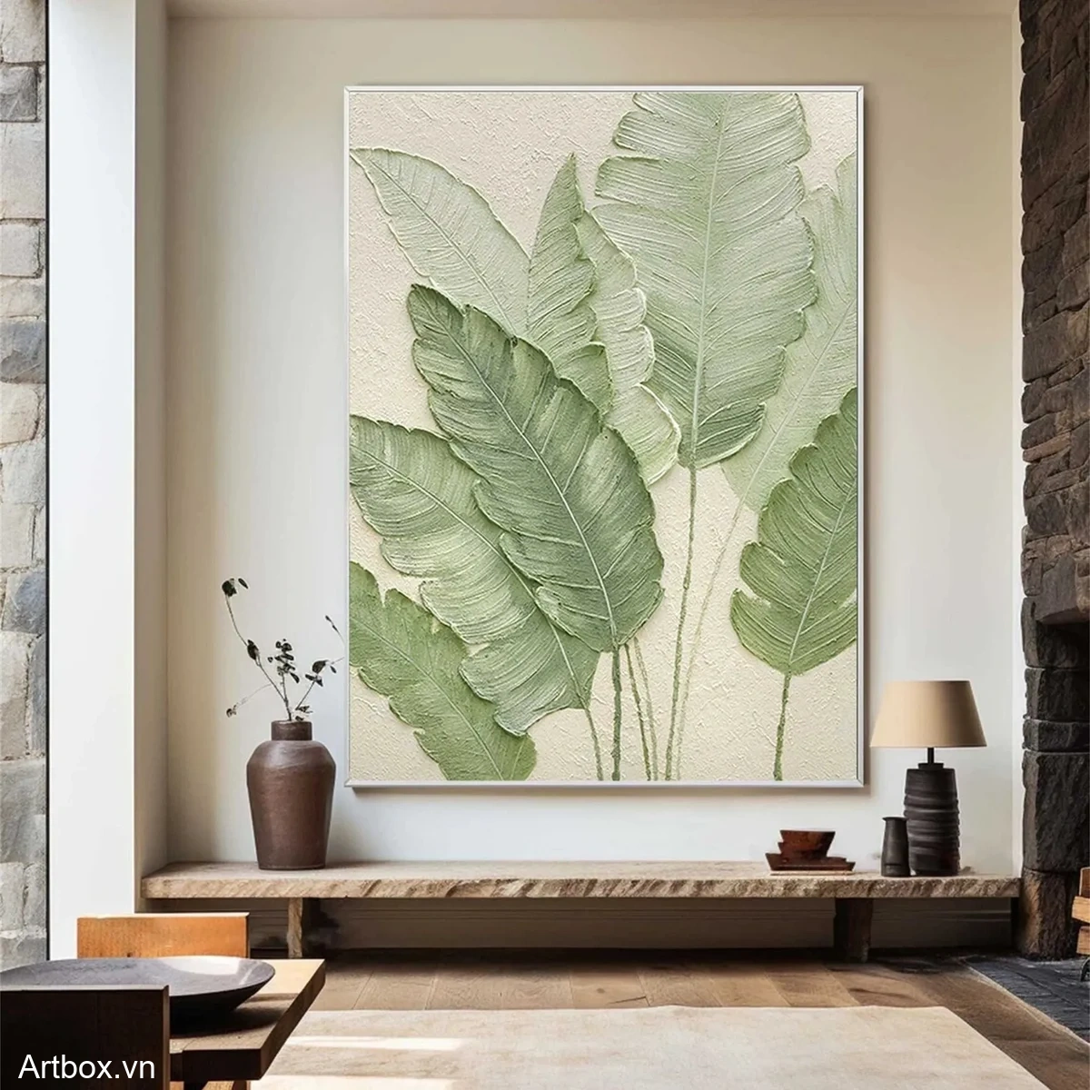 Bản Hòa Ca Của Lá – Tranh Sơn Acrylic Trừu Tượng Cây Xanh lá Trang Trí Phòng khách, Phòng ngủ – Phong Cách Hiện Đại