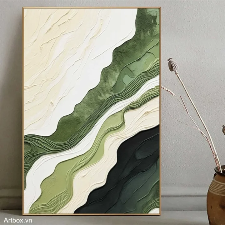 Hơi Thở Của Thiên Nhiên – Tranh Sơn Acrylic Trừu Tượng Trừu tượng Xanh lá Trang Trí Phòng khách, Phòng ngủ – Phong Cách Hiện Đại
