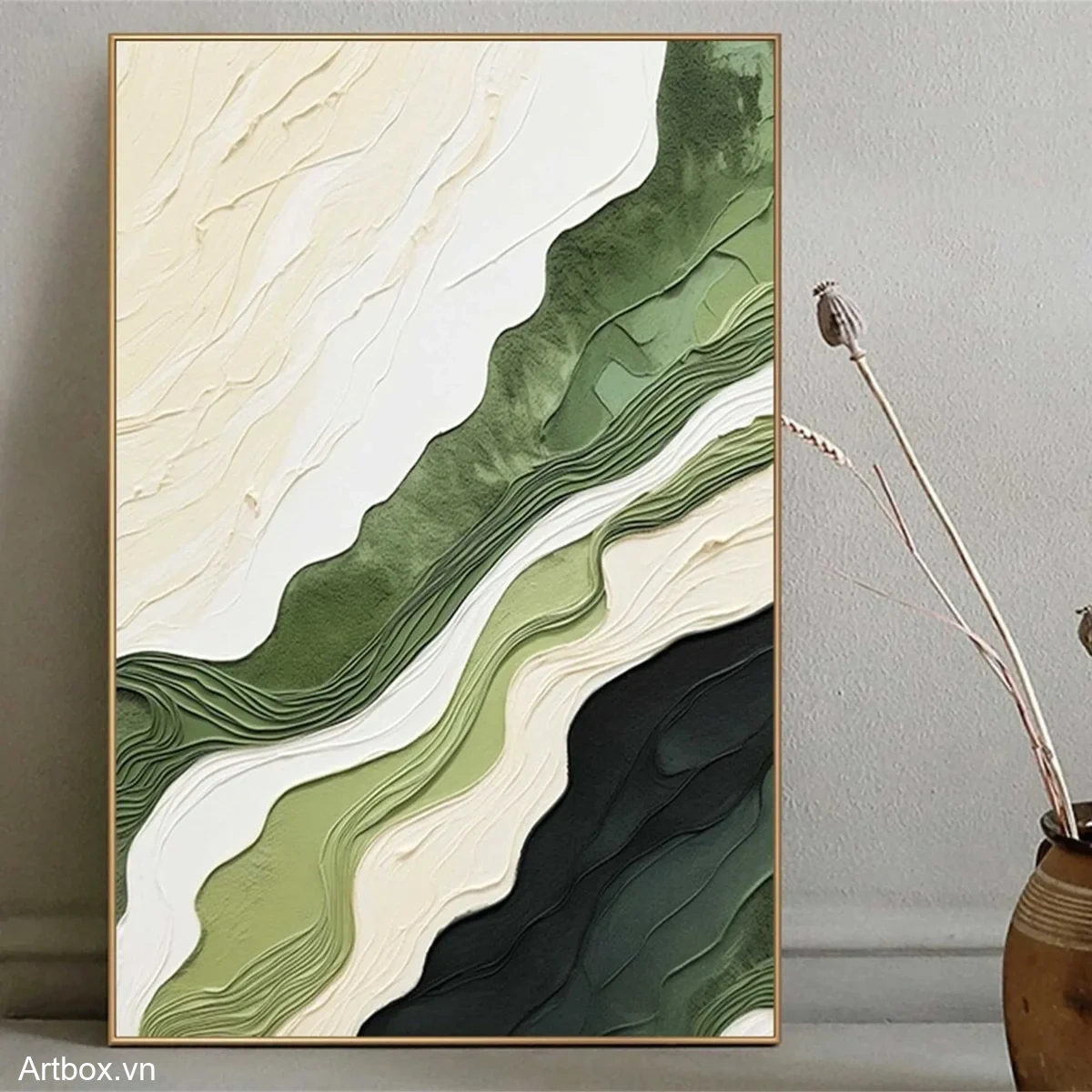 Hơi Thở Của Thiên Nhiên – Tranh Sơn Acrylic Trừu Tượng Trừu tượng Xanh lá Trang Trí Phòng khách, Phòng ngủ – Phong Cách Hiện Đại