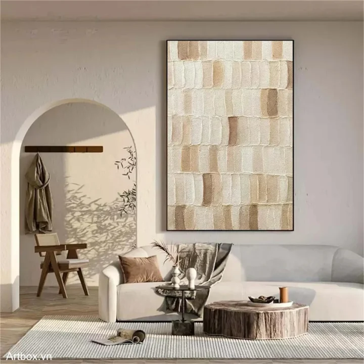Hòa Quyện Sắc Màu Tự Nhiên – Tranh Sơn Acrylic Trừu Tượng Trừu tượng Nâu be Trang Trí Phòng khách, Phòng ngủ – Phong Cách Hiện Đại