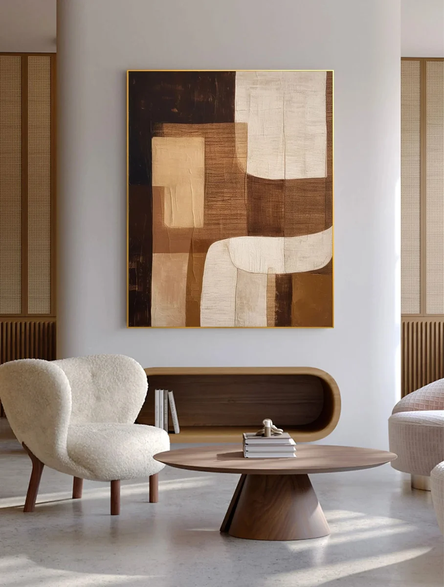 Hòa Quyện Cảm Xúc – Tranh Sơn Acrylic Trừu Tượng Trừu tượng Nâu be Trang Trí Phòng khách, Phòng làm việc – Phong Cách Hiện Đại